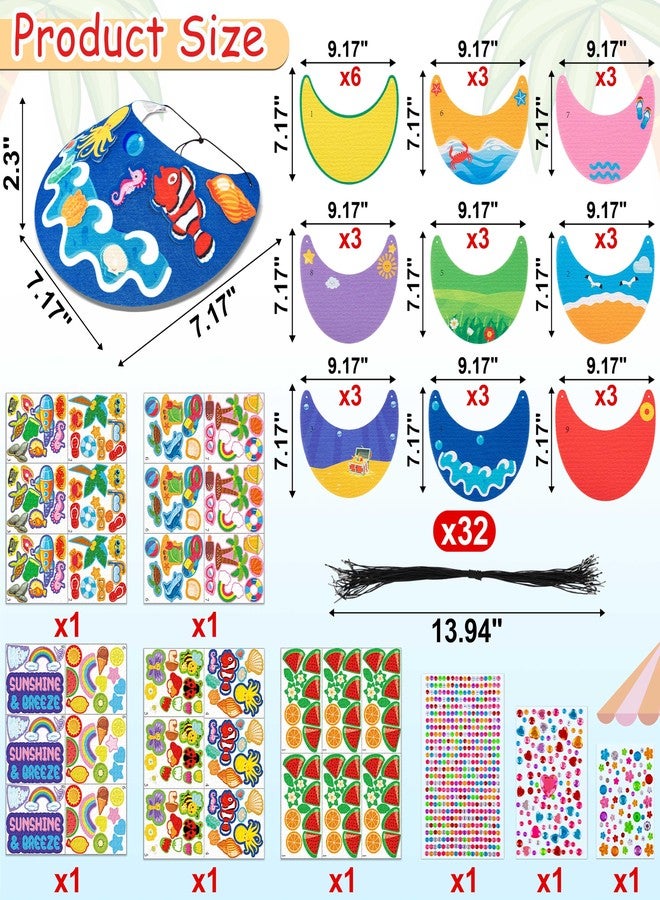 80UncleKimby 30Sets Summer Felt Visor Hats Crafts Kits for Kids Bulk, DIY Beach Sun Visor Hat Activities with Stickers for Hawaiian/Luau/Under-The-Sea Party Supplies - Image 3